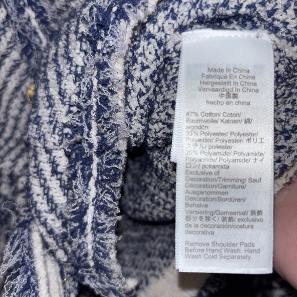 NWT J Crew Collection Womens M Tweed Fringe Cropped Jacket Blue Gold Buttons - Picture 5 of 9